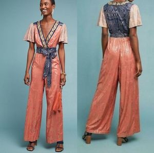 ANTHROPOLOGY Women's Boho Embroidered-Wrap Jumpsuit Size.6